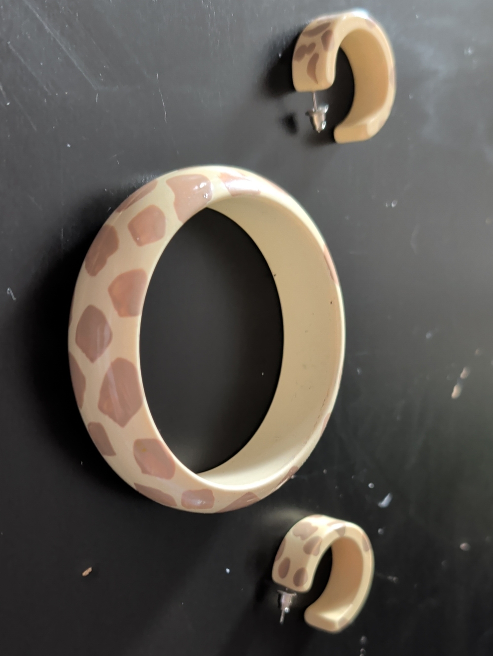 Neutral Beige and Tan Giraffe-Print Bangle and Hoop Earring Set - Brand